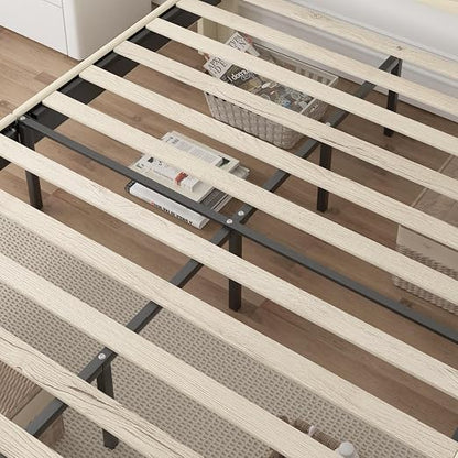 VECELO Upholstered Platform Full Bed Frame with Fabric Headboard,Wooden Slats Support/No Box Spring Needed/Mattress Foundation,Beige