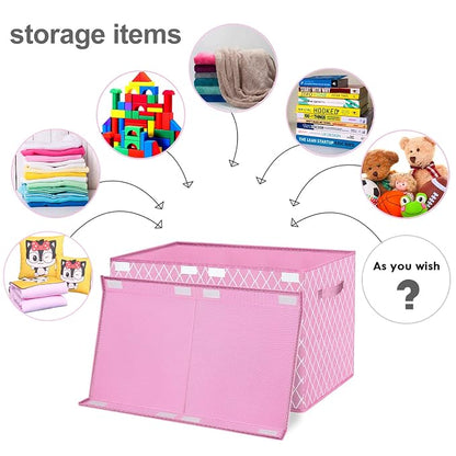 Toy Box Chest Organizer Bins for Girls Boys, Kids Large Fabric Collapsible Storage Basket Container with Flip-Top Lid & Handles for Clothes,Blanket,Nursery,Playroom,Bedroom (Pink)