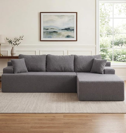 Hobestluk Modular Sectional Sofa Couches L-Shape Couch 3 Seat Modular Sofa Memory Foam Sectional Couches for Living Room, Cloud Couch with Oversized Chaise (Grey Smooth, 108", Right Hand Facing)