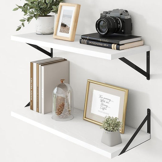 Axeman 12 Inch Deep Floating Shelves 30 Inches Long Set of 2 | 30'' x 12'' Rustic White Wood Shelves for Wall, Extra Deep Wall Shelves for Living Room Bathroom Kitchen