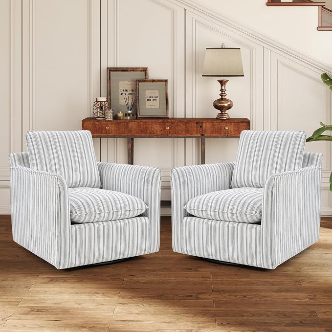 INZOY Swivel Accent Chair Set of 2, Upholstered Square Chair, Swivel Barrel Reading Chair with Thick Padded Backrest Cushion for Living Room Bedroom Small Space, Grey