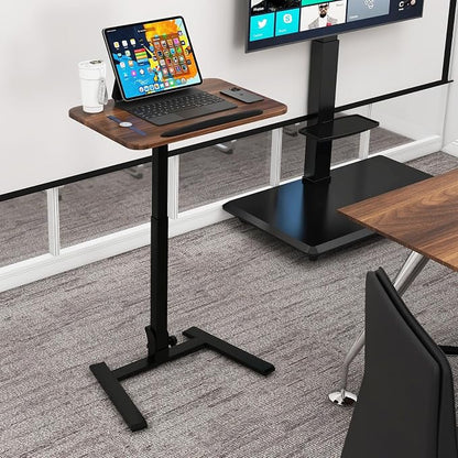 PUNCIA 25" Mobile Folding Desk, No Assembly Required Pneumatic Sit-Stand | Adjustable Height Laptop Table, 0-90° Tilt Top Computer Cart for Home Office, Small Space, Bedroom and Dorm, Retro
