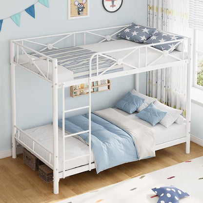 Garvee Metal Bunk Bed Twin Over Twin, Industrial Bunkbeds Heavy Duty Bed with Safety Guard Rails and Space-Saving Design, Steel Bed for School, Bedroom, White
