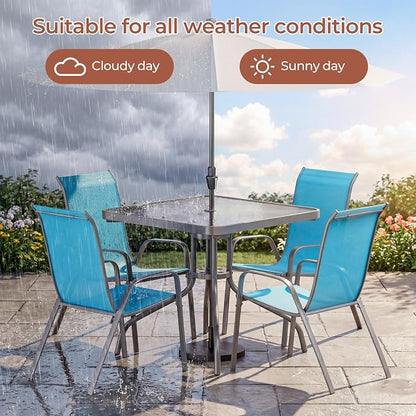 TLSUNNY Patio Dining Set 5 Pieces, All Weather Outdoor Furniture W/30"X 30" Table and 4 Stackable Textilene Chairs, Metal Table and Chairs for Lawn, Garden, Poolside, Backyard (Umbrella not Included)