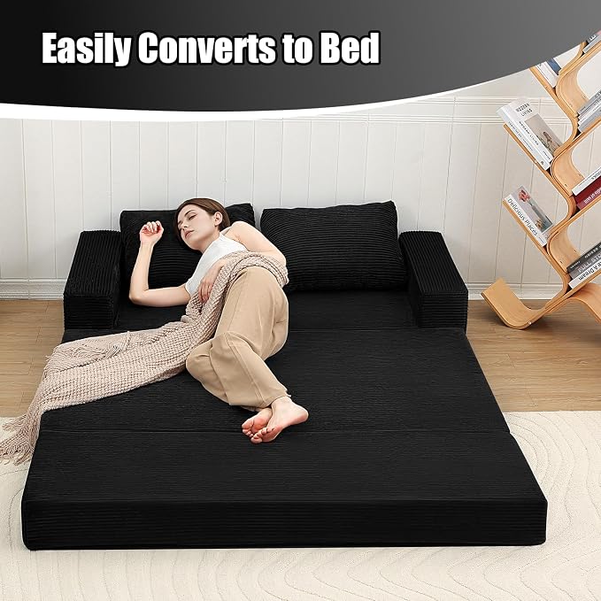 COMAX Futon Sofa Bed, Convertible Sofa Bed, Folding Boneless Couches | Boneless Couch for living room, 4‑in‑1 Fold Out Small Foldable Loveseat Floor Sleeper Mattress Lounge Space‑Saving
