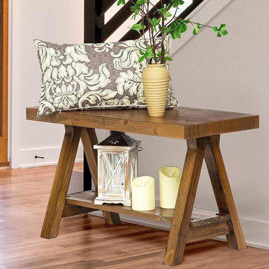 Wnutrees 30" Farmhouse Wood Bench, Rustic Indoor Storage Bench for Entryway, Living Room, End of Bed, Original Solid Wood Construction