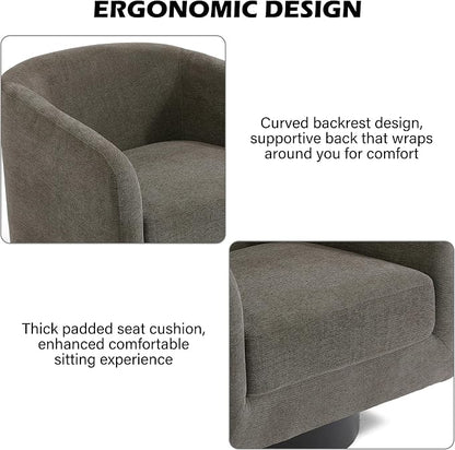 Swivel Barrel Accent Chair, Modern Round Chenille Fabric Arm Chair for Living Room, Bedroom, Comfy Club Reading Chairs for Adults（Chenille Fabric, Tan, Set of 2