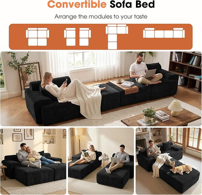 83.5" Boneless Loveseat with 2 Ottoman, Cloud Comfy Sofa Bed, Modular Sofa for Living Room, Apartment, Bedroom, Hotel, No Assembly Required (Dark Gray)