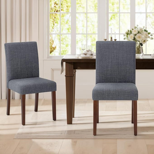 Upholstered Parsons Dining Chairs Set of 2, Modern Dining Room Chairs with Back, Fabric Kitchen Side Chairs with Wood Legs for Dinner Farmhouse Restaurant, Dark Grey