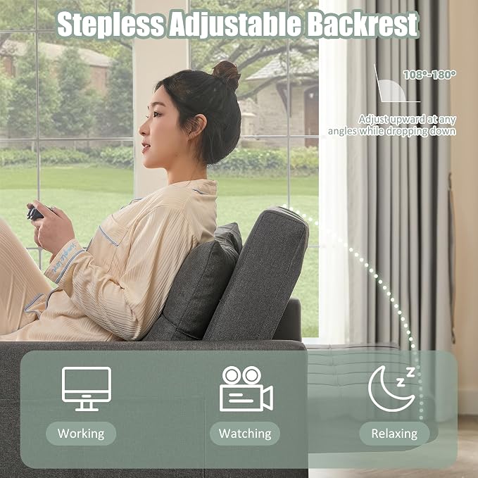 GOSUHI 52" Sleeper Sofa with Pull-Out Bed, 3-in-1 Convertible Sofa Bed, Set of Loveseat with Stepless Adjustable Backrest and Side Pocket, for Living Room Dorm Apartment, Linen, Dark Gray