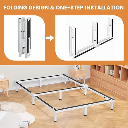 MAF Metal Bed Frame Queen, 9-Legs Support Bed Base, 8 Inches Queen Bed Frame for Box Spring and Mattress, Basics Bed Frame Headboard Attachable Tool-Free Easy Assembly, White