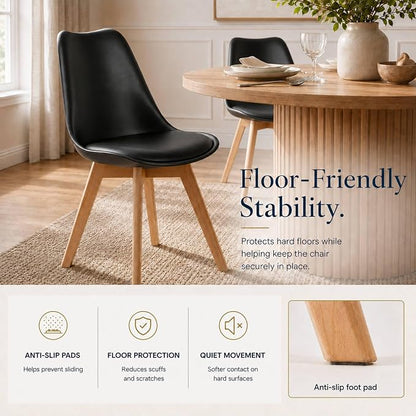 Dining Chairs Set of 8, Modern Upholstered Dining Room Chairs with PU Leather Padded Seat, Armless Kitchen Chairs with Curved Backrest and Solid Wood Legs for Dining Room, Kitchen, Apartment, Black