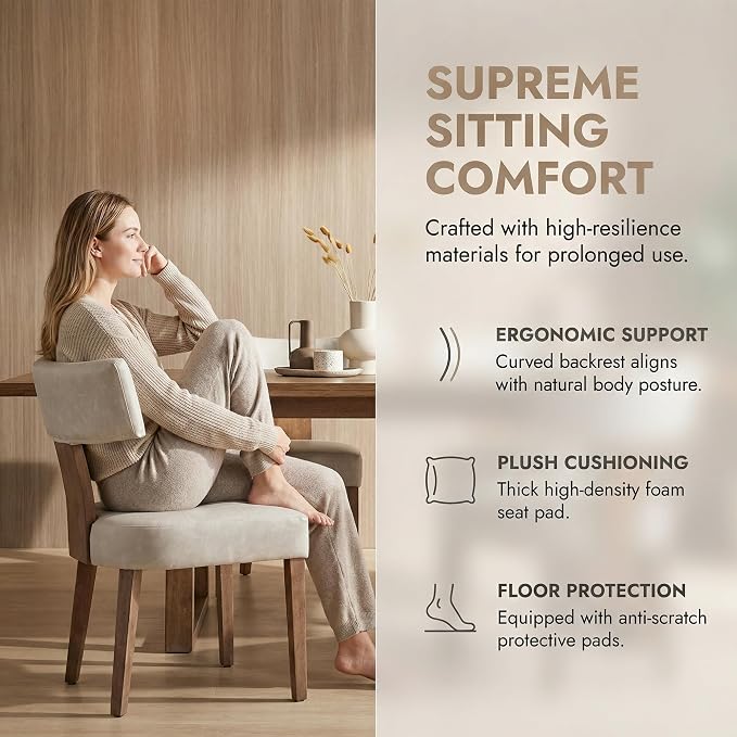 HNY Mid Century Modern Dining Chairs Set of 4, Farmhouse PU Leather Upholstered Accent Chair Curved Backrest Kitchen Chairs, with Hardwood Frame, Grey