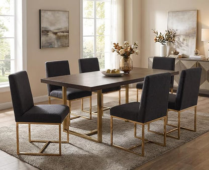 CIMOTA Black Modern Dining Chairs Set of 8, Upholstered Dining Room Chairs Armless Guest Side Chair with Gold Base for Dining Room/Kitchen, Charcoal Black, 8PCS
