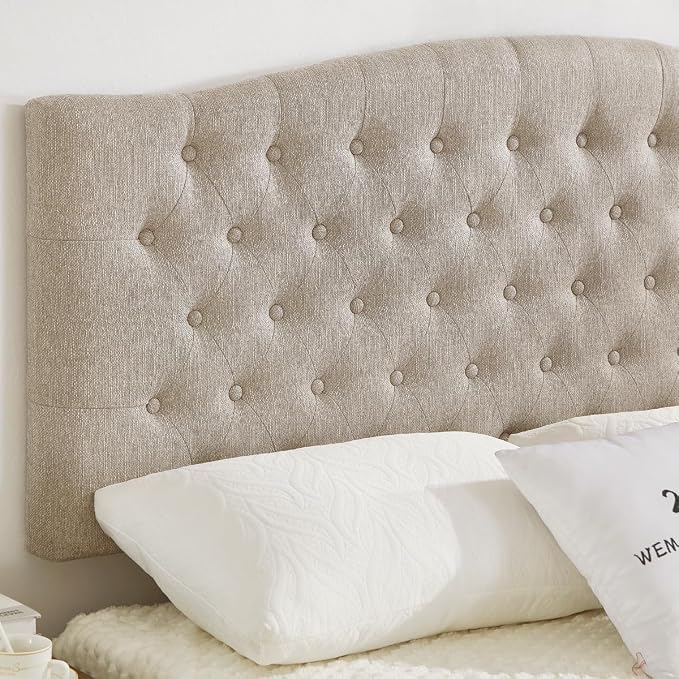 24KF Upholstered Tufted Button Wall Mounted Linen Headboard,Comfortable Fashional Headboard Queen/Full Size,6055-Q-Linen