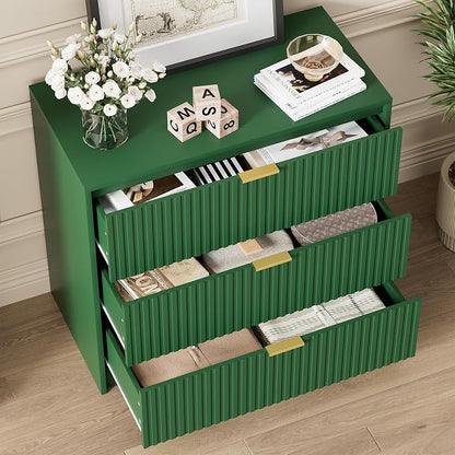 Furniway Green Dresser Bedroom Set 3 Pieces, Nightstands Sets of 2, 8 Drawer Dresser with Gold Handles for Bedroom