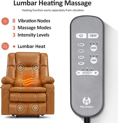 MCombo Large Dual Motor Power Lift Recliner Chair for Elderly, Zero Gravity Lift Chair with Heat and Massage, Infinite Position Lay Flat Recliner, USB Ports, Faux Leather 7896 (Tawny, Large)