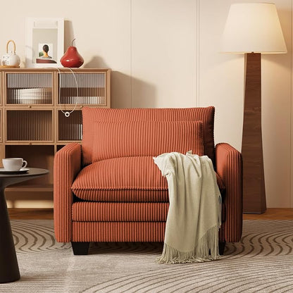 Gizoon Cloud Accent Chair with Washable Cover, Corduroy Single Sofa Chair with Comfy Deep Seat, Modern Armchair with Pillow for Living Room Bedroom, Orange