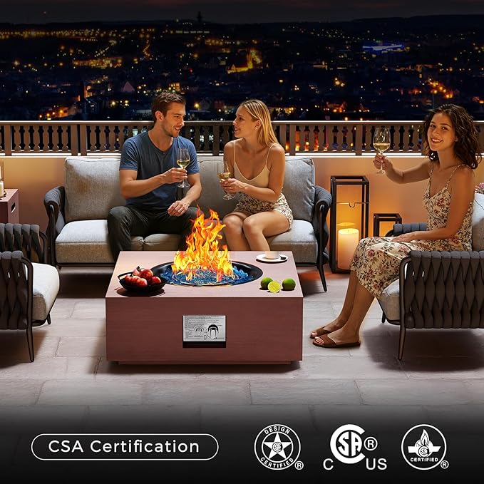 Jocoevol 28 Inch Fire Pit Table Propane Fire Pit 40,000btu Gas Fire Pits for Outdoor Outside Patio with Burner Lid, Glass Rocks