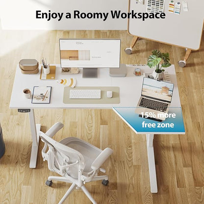 Agilestic Electric Standing Desk, Height Adjustable Desk, 59 x 35 Inch Sit Stand up for Work Office Home, L Shaped Ergonomic Rising Computer Table with Memory Preset, White