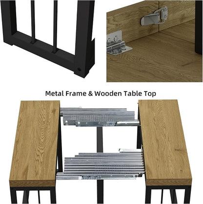 KEIKI 23.62" - 118" L Extendable Foldable Dining Room Table for 2-10 People, Wood Modern Rustic Rectangle Expandable Kitchen Living Meeting Room Furniture, 5 Tabletop Length Options