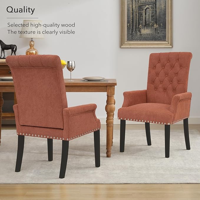 AODCHR Dining Chairs with Arms, Upholstered Fabric Accent Dining Room Chair, Kitchen Arm Chair with Elegant Tufted Club for Dining Room Kitchen Room, Orange