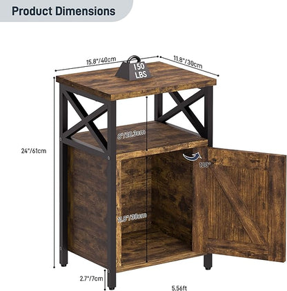 runjuly Night Stand with Locking Drawer, Bedside Table with Drawers, Wooden Bed Side Table with Storage Cabinet, Nightstand with Door, End Night Table for Bedroom, Dorm, Office, Rustic Brown