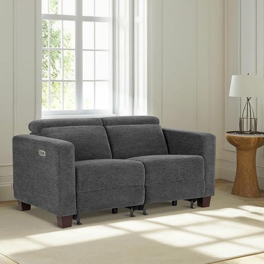 MCombo 62.2'' Reclining Loveseat, Wall Hugger Power Loveseat Recliner Sofa with Adjustable Headrest, USB A & C Charge Ports, Wood Legs, for Living Room (Fabric, HL198M1) (Dark Grey)