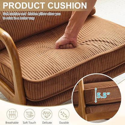 Karl home Mid-Century Modern Accent Reading Chair, Brown | Corduroy Upholstered, Solid Wood Frame, Soft Cushion, Lumbar Pillow, Lounge Armchair for Living Room, Bedroom, Balcony, Study