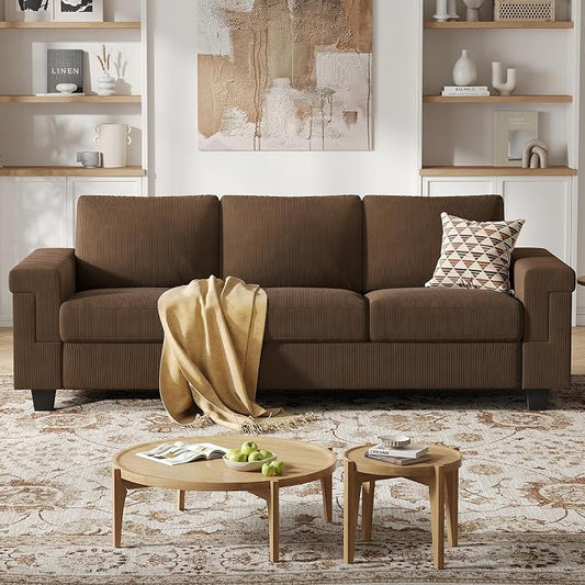 COPIAE 3 Seater Sofa Couch with Deep Seat, 90" Modern Upholstered Sofa with Armrests, Easy Installation, Comfy Couches for Living Room, Apartment,Dark Gray