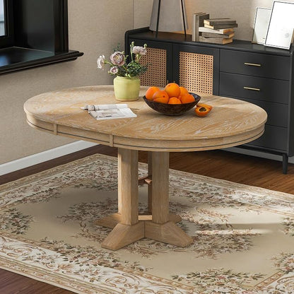 LUMISOL 42"-58" Extendable Round Dining Table for 4-6, Farmhouse Oval Kitchen Table with Removable Leaf for Kitchen, Dining Table, Small Space, Natural