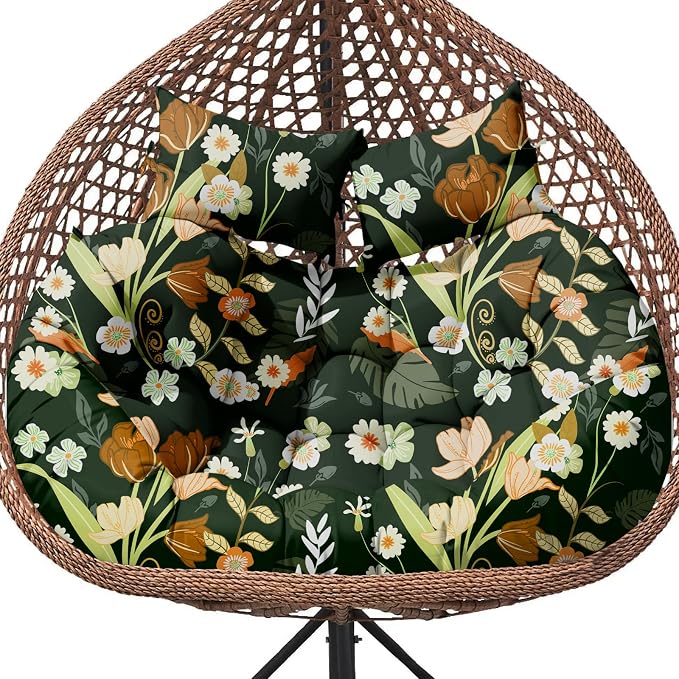 Double Egg Chair Cushion Replacement Waterproof for Outdoor Patio Hanging Basket Egg Chairs Cushion, 59x43-Inch Thickened Cotton Large Double Eggs Swing Chair Cushions, Black Peony