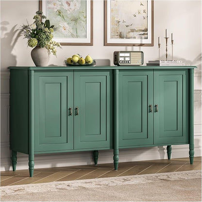 JOINICE 59" Sideboard Buffet Cabinet with Storage for Dining Room,Green | Vintage Credenza with Adjustable Shelves & Solid Wood Legs,supports up to 100 lbs,for Kitchen,Bar,Hallway,TV Console