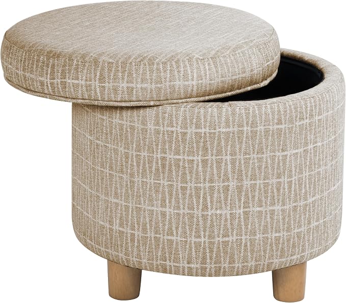 HomePop 19" Round Storage Ottoman - Tan Geometric Pattern