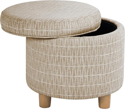 HomePop 19" Round Storage Ottoman - Tan Geometric Pattern