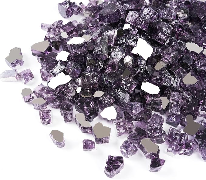 GASPRO 10 lbs Fire Glass for Propane Fire Pit, 1/2-Inch Reflective Fireplace Glass Rocks for Fire Pit Table, Purple