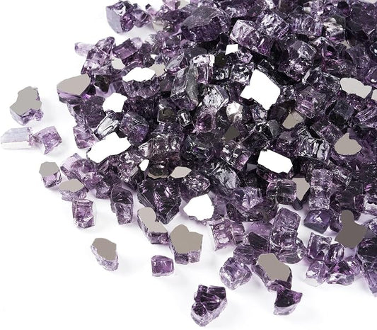 GASPRO 10 lbs Fire Glass for Propane Fire Pit, 1/2-Inch Reflective Fireplace Glass Rocks for Fire Pit Table, Purple