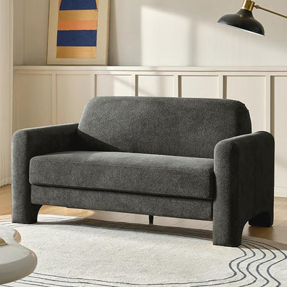HULALA HOME 60" Modern Curved Loveseat Sofa, Comfy Chenille Couch Small Love Seat with Wrapped Armrests, 2 Seater Sofa for Living Room, Easy Assembly, Grey