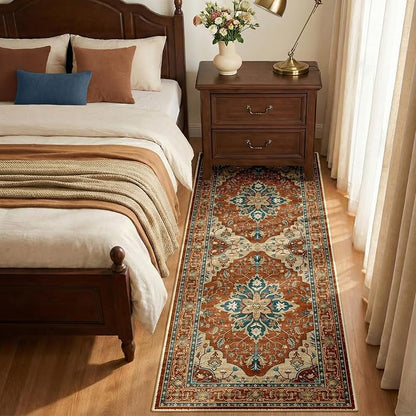 RELEANY Area Rugs Runner 2'x6' Washable Non-Slip, Floral Vintage Distress Medallion Carpet for Kitchen Hallway Bedroom Beside Laundry Room Bathroom, Red Orange Blue Brown