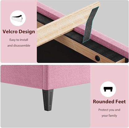 GAOMON Bed Frame with Upholstered Headboard, Heavy-Duty Platform Bed Frame with Strong Wood Slats, No Box Spring Needed/Noise Free/Easy Assembly,King,Pink