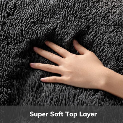 Ophanie Runner Rug for Hallway,2.5x12 Washable Non-Slip Fluffy Soft Bedside Rugs,Bedroom Living Room Shaggy Carpet for Kids Girls Boys Dorm Nursery Decor Aesthetic,Black with Over 99 pcs Pile fibers