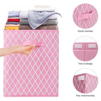 Toy Box Chest Organizer Bins for Girls Boys, Kids Large Fabric Collapsible Storage Basket Container with Flip-Top Lid & Handles for Clothes,Blanket,Nursery,Playroom,Bedroom (Pink)