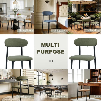 FREKEN Modern Upholstered Dining Chairs Set of 6, Mid-Century Metal Frame Linen Fabric Side Chair for Kitchen Dining Room, 350lbs Capacity, Green