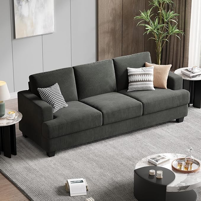 COPIAE 89 Inch Sofa with Extra Deep Seats Oversize, 3 Seater Sofa for Living Room, Modern Couch and Sofa, Comfy Armrests and Seats and Backrests, Easy Installation, Corduroy Fabric Grey