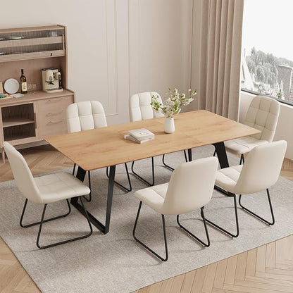 ZckyCine Extendable Dining Table - 63" to 78.7" Adjustable Rectangular Table with Black Metal Legs, Modern Expandable Dining Table for 6-8 People