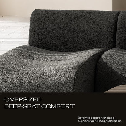 45" Curved Sectional Chaise, Modern Single Sofa Lounge Chair with Deep Seat, Boneless Modular Sherpa Sofas for Small Living Room, Bedroom, Apartment– No Assembly,Grey