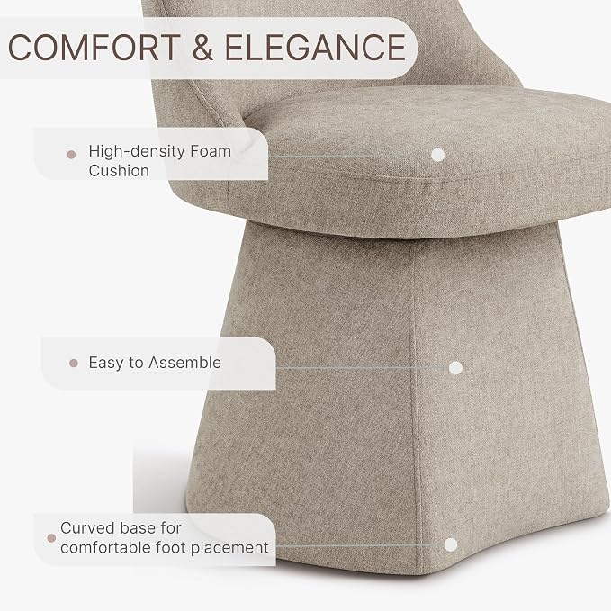 KISLOT Swivel Dining Chairs Set of 1, Upholstered Mid Century Modern Deskchair with High Back, Linen Fabric Kitchen Chairs for Dining Room, Bedroom, Dressing Room, Khaki