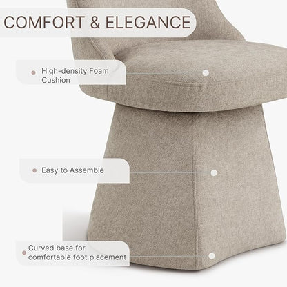 KISLOT Swivel Dining Chairs Set of 1, Upholstered Mid Century Modern Deskchair with High Back, Linen Fabric Kitchen Chairs for Dining Room, Bedroom, Dressing Room, Khaki