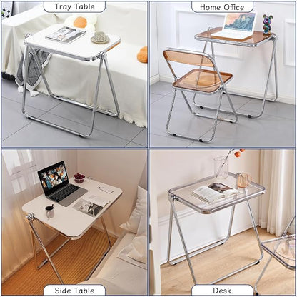 KAIHAOWIN Folding TV Tray Table Acrylic Foldable Table No Assembly Required Tiny Desk for Home Office Side Table Small Computer Desk for Small Spaces (Grey)