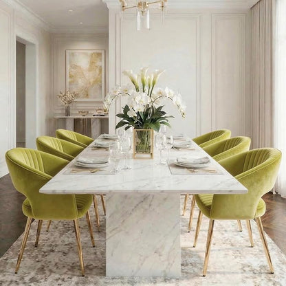 Hyfirm Green Velvet and Gold Dining Chairs, Set of 2 Modern Upholstered Arm Chairs with Hollow Backrest, Tufted Accent Side Chair with Sturdy Metal Legs for Dining Room, Living Room, Kitchen, Salon